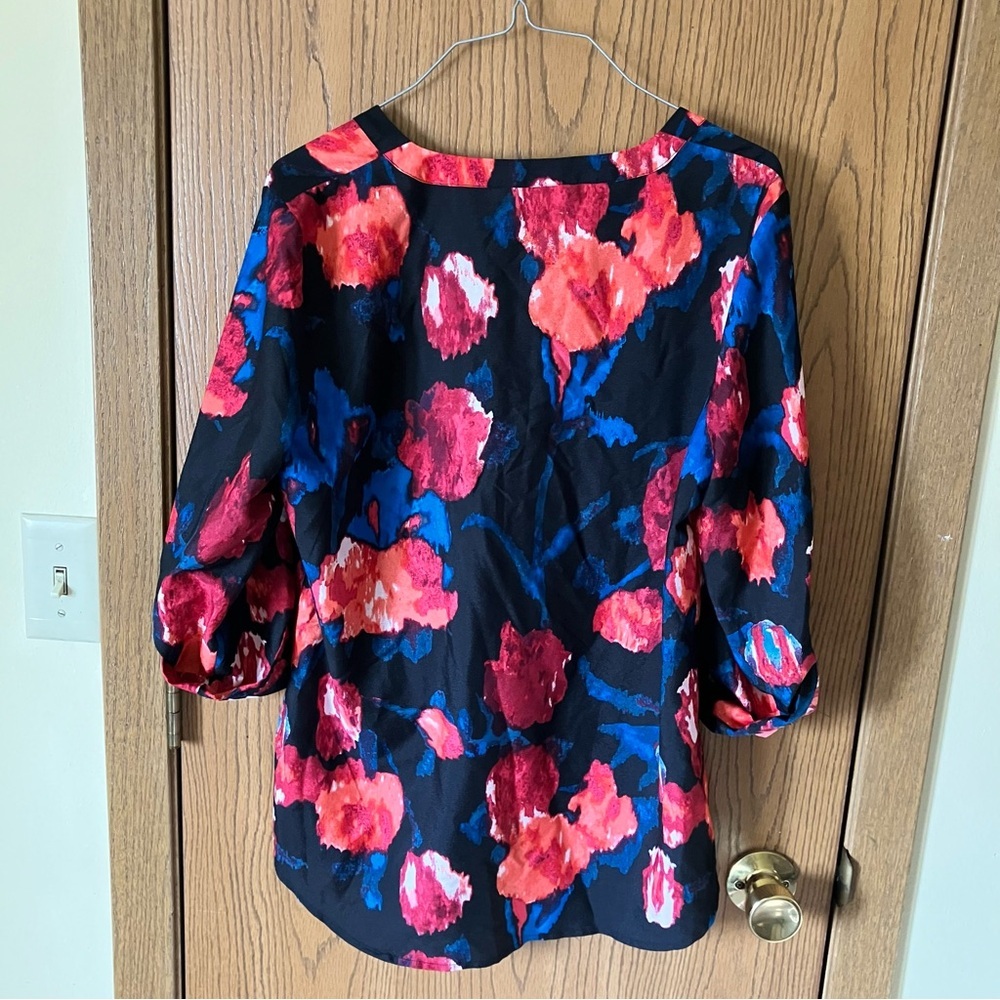 Ivanka Trump Charming Floral Blouse - Black with Coral & Blue Button Down - Picture 2 of 6